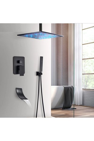 Blackswan Design Shower mixer set, Blackswan, Type M3.12 LED, matt black model, size 30 cm