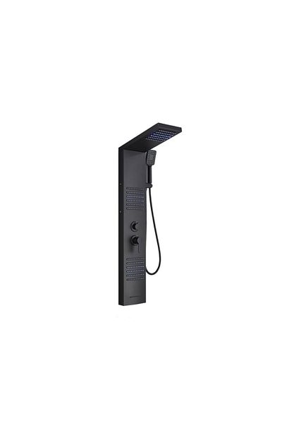 Blackswan Design Shower panel, Blackswan, Type M6004, black model with waterfall spout, LED and SPA functions, 122 cm