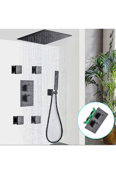 Blackswan Design Shower mixer set, Blackswan, Type M73.59 Massage nozzles, matt black model, size 20 cm