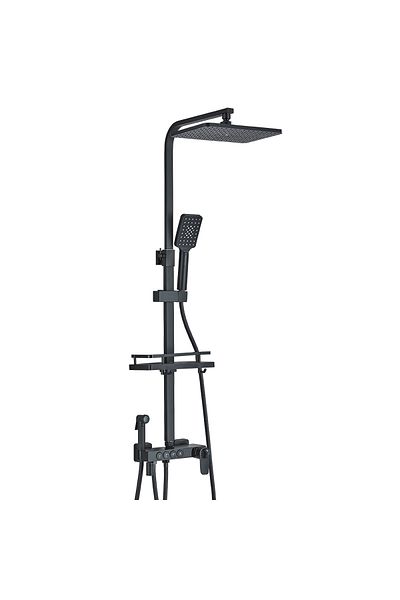 Blackswan Design Coloana dus, Blackswan, Tip M207, negru mat, cu termostat, afisaj LCD si dus cu presiune, 117 cm