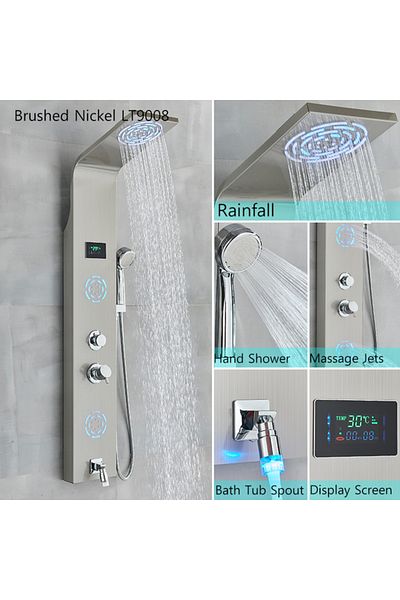Blackswan Design Panel dus, Blackswan, Tip M9008 model nichel cu LED, afisaj digital, pipa si functii SPA, 114 cm
