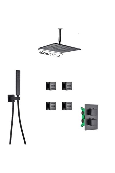 Blackswan Design Shower mixer set, Blackswan, Type M73.61 Massage nozzles, matt black model, size 40 cm