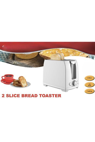 Nova 2 Slice Toaster White Stainless Steel Compact with Wide Slots Browning Control Defrost Reheat Cancel
