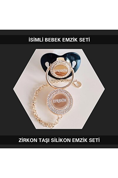 Sahi Aksesuar Kaplama Isimli Zirkon Taşlı Silikon Bebek Emzik Seti