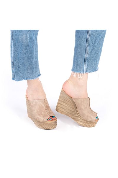 Star Tombis High Heeled 12cm Wedge Heel Inside and Outside Real Leather Slippers