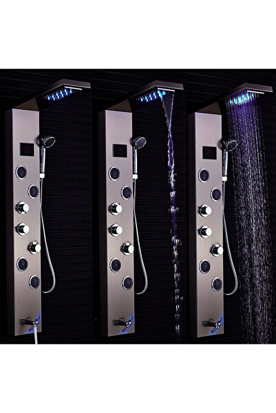 Blackswan Design Shower panel, Blackswan, Type M9001 nickel model with LED, digital display, spout and SPA functions, 114 cm