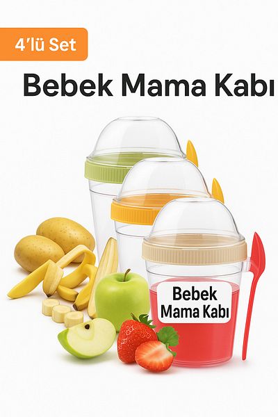 UGA İthalat 4 Pieces Portable 500 ml Baby Food Storage Snack Container with Chamber, Plastic, Leakproof