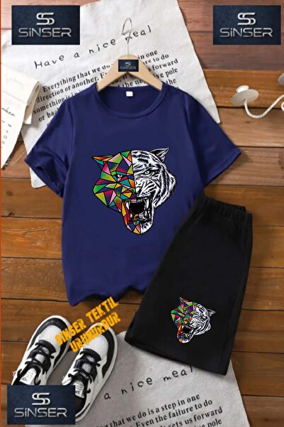 SS SİNSER Tricou cu gât rotund cu imprimeu special pentru copii „TIGER GEOMET...