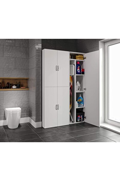 De Mobilya Çamaşır Ve Kurutma Makinesi Dolabı, Ütü Masası Ve Temizlik Kovası Bölmeli Çok Amaçlı Dolap