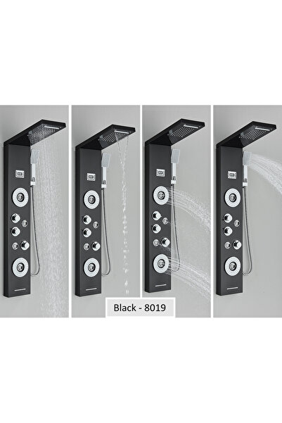 Blackswan Design Shower panel, Blackswan, Type M8019 black with LED, digital display, waterfall spout, SPA functions, 114 cm