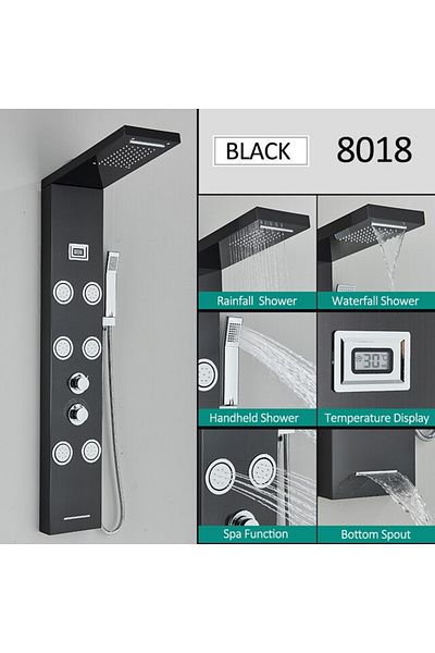 Blackswan Design Panou dus, Blackswan, Tip M8018 negru cu afisaj digital, pipa tip cascada si functii SPA, 114 cm