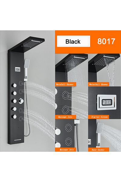 Blackswan Design Panou dus, Blackswan, Tip M8017 negru cu afisaj digital, pipa tip cascada, functii SPA, 114 cm
