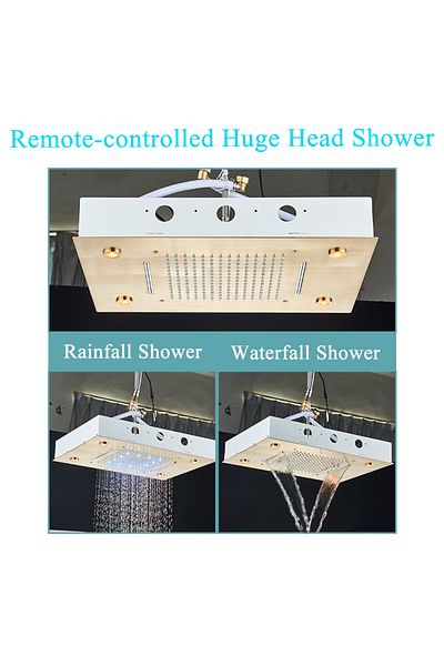 Blackswan Design Shower mixer set, Blackswan, Type M185, matt gold, thermostat, remote control and LED lighting, 50 cm