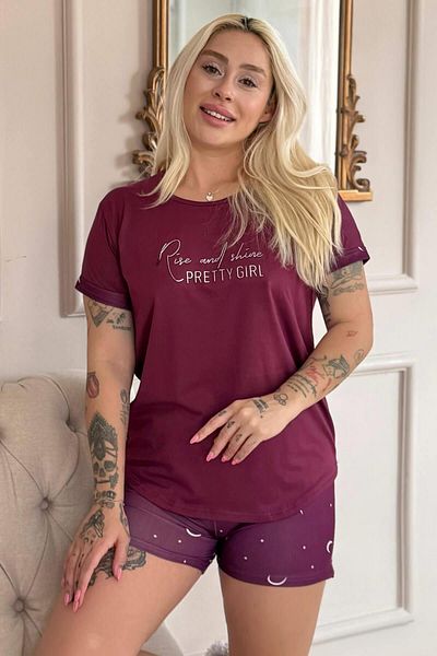 Pijamaevi Plum Pretty Girl Patterned Bamboo Short Sleeve Women's Shorts Pajamas Set