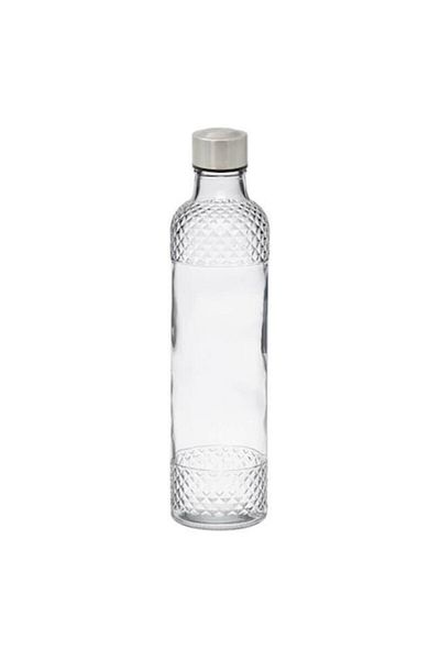 bebelyno Glass Water Bottle with Diamond Pattern and Metallic Screw Cap, 1L