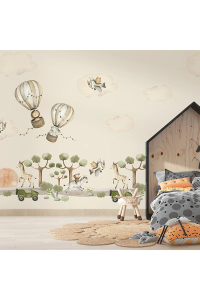 dreamwall Uçan Balon Desenli Çocuk Odası Duvar Kumaşı -Isı ve Ses Yalıtımlı