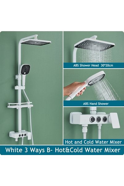 Blackswan Design Shower column, Blackswan, Type M229, white, with 3 ways, SPA type hand shower and concealed mobile spout, 116 cm