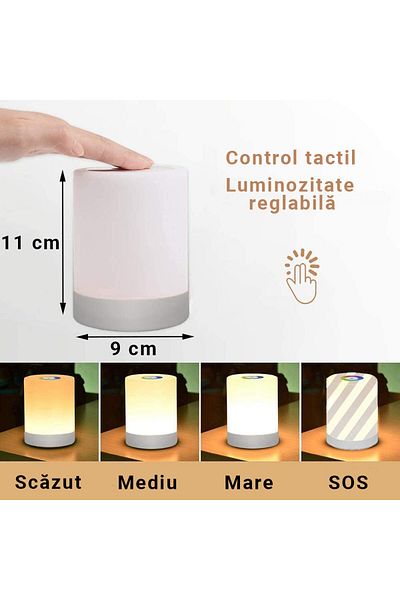 Echo Soul Lampa de veghe cu control tactil Echo Soul®️, Incarcabila, schimbare a intesitatii si a culorii