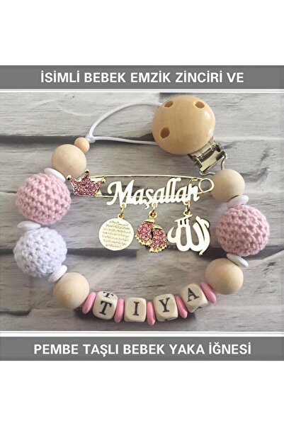 Sahi Aksesuar Sahi Aksesuar Isimli Bebek Emzik Zinciri Ve Pembe Taşlı Bebek Y...