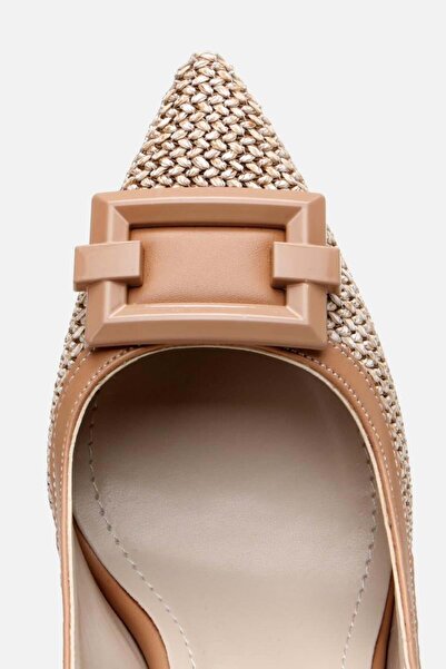 Yaya by Hotiç Women's Beige Straw Detailed Open Back Heeled Shoes