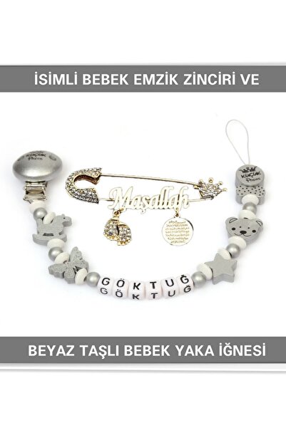 Sahi Aksesuar Sahi Aksesuar Isimli Bebek Emzik Zinciri Ve Beyaz Taşlı Bebek Y...