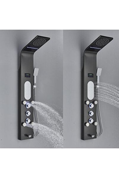 Blackswan Design Shower panel, Blackswan, Type M8025 black model with LED, digital display, spout and SPA functions, 112 cm