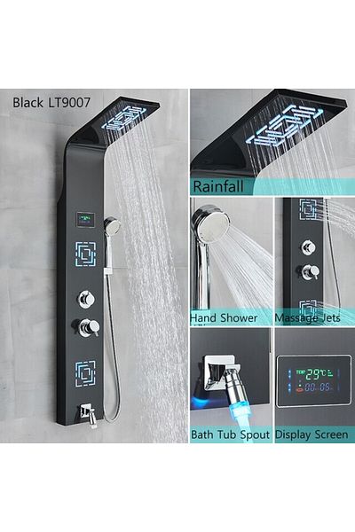 Blackswan Design Shower panel, Blackswan, Type M9007 black model with LED, digital display, spout and SPA functions, 114 cm