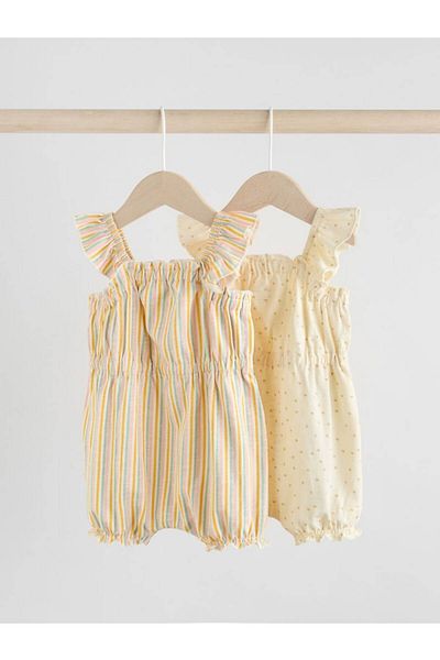 Next Baby 100% Cotton Cream Striped Straps 2-Piece Romper Set