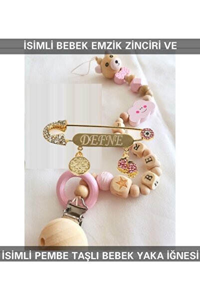 Sahi Aksesuar Sahi Aksesuar Isimli Bebek Emzik Zinciri Ve Pembe Taşlı Bebek Y...