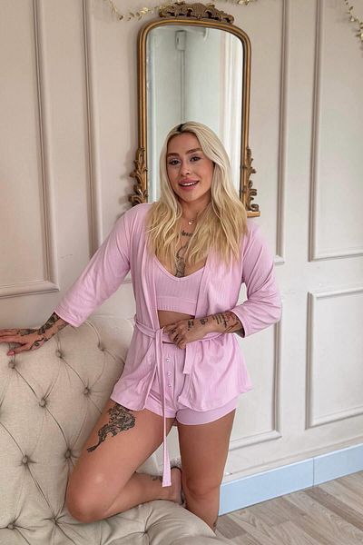 Pijamaevi Pink Dublin Bustier Women's Pajama Set with Dressing Gown