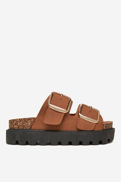 DeeZee Women's Flip-flops low brown flat, with platform 36