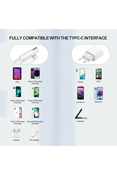 OEM Încărcător rapid compatibil cu iPhone, 20W PD Tip C cu cablu USB C Lightning de 1 metru
