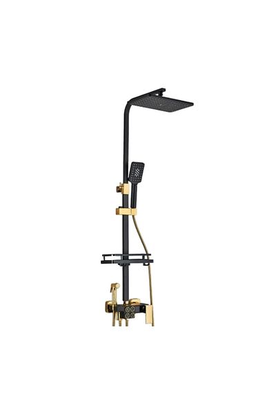 Blackswan Design Shower column, Blackswan, Type M135, black/gold adjustable, movable spout, digital display, 120