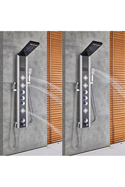 Blackswan Design Shower panel, Blackswan, Type M9006 black with LED, digital display, spout, bidet shower and SPA functions, 125 cm
