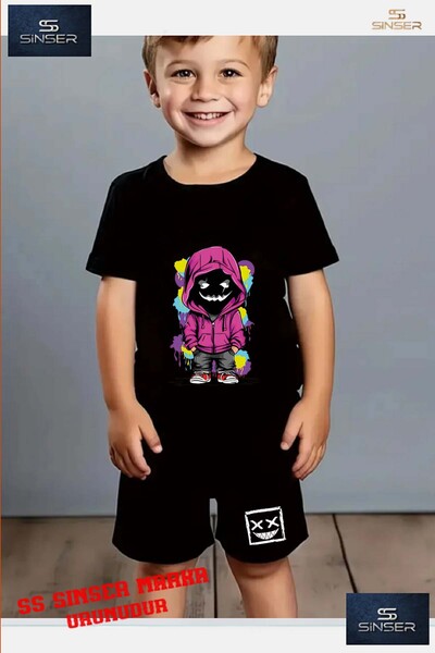 SS SİNSER Tricou cu gât rotund cu imprimeu special pentru copii „BLACK GHOST ...