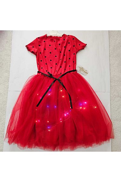 Beryka Ladybug Patterned Girl's Tutu Dress with Led Lights – Lined, Fun Model