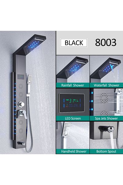 Blackswan Design Panel dus, Blackswan, Tip M8003, model negru cu pipa, afisaj digital, LED si functii SPA, 124 cm