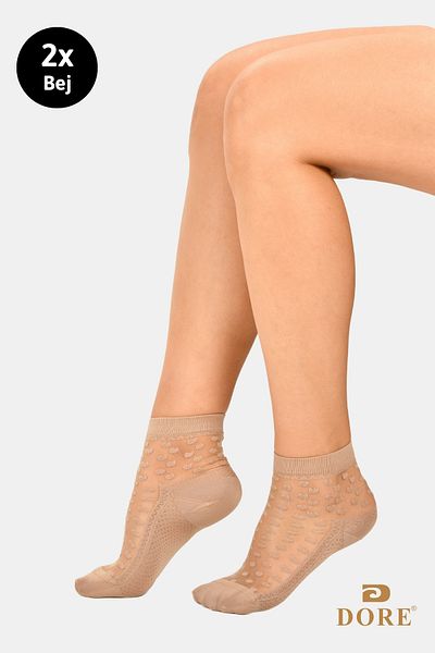 Dore Original Women's 2 Pairs Premium Model Polka Dot Patterned Tulle Transparent Luxury Socks