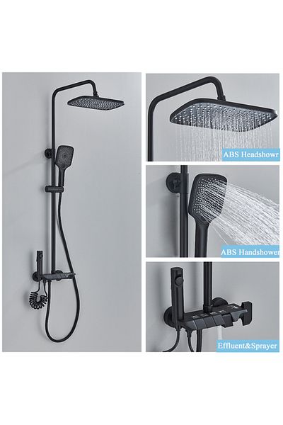 Blackswan Design Shower column, Blackswan, Type M166, black adjustable, with concealed spout and pressure shower, 120 cm