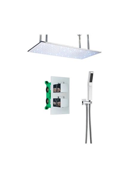 Blackswan Design Shower mixer set, Blackswan, Type M265, chrome, LED lighting, thermostat and ceiling mounting, 80 cm