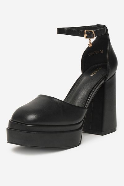 DeeZee Pantofi cu toc de damă cu platformă 40, culoare neagră, model block, model block