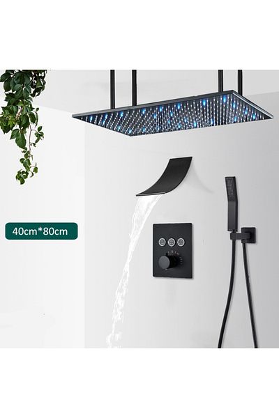 Blackswan Design Shower mixer set, Blackswan, Type M162, black, thermostat, LED lighting, ceiling mounting, 80 cm