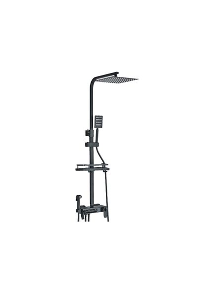 Blackswan Design Shower column, Blackswan, Type M245, black, thermostat, LCD display, pressure shower, mobile spout, 30 cm