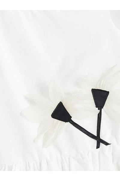 LC Waikiki LCW Παιδικό Εκρού Φόρεμα Ποπλίνας με Απλικέ Λουλούδι
