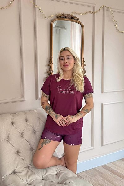 Pijamaevi Plum Pretty Girl Patterned Bamboo Short Sleeve Women's Shorts Pajamas Set