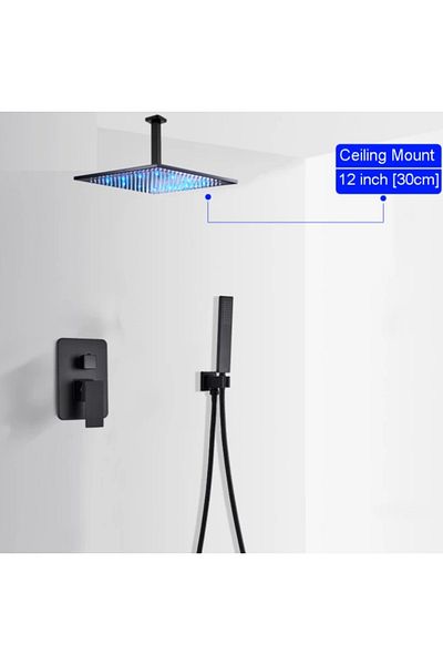 Blackswan Design Shower mixer set, Blackswan, Type M73.56 LED, matt black model, size 30 cm