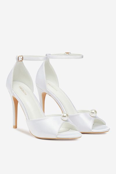 DeeZee Sandale cu toc înalt pentru femei, stiletto, albe, talie înaltă, 37