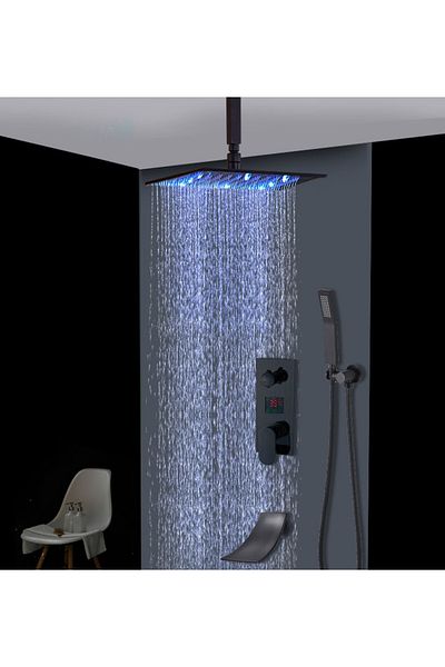 Blackswan Design Shower mixer set, Blackswan, Type M3.14 SMART/ LED, matt black model, size 20 cm
