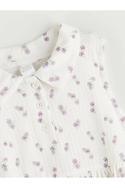 LC Waikiki LCW Kids Ecru Crew Neck Floral Mädchenkleid
