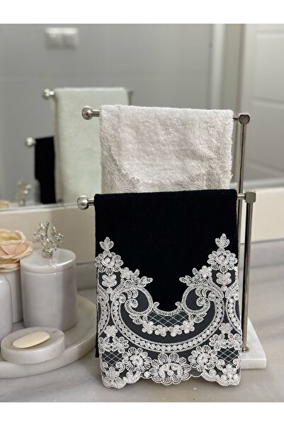 Nur Homing Siyah Beyaz Güpürlü Havlu 2'li
